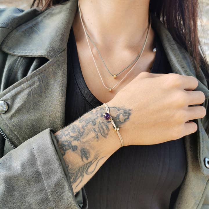 Pulsera espiritual ajustable con amatista natural para venta al por mayor de Lúa bijoux