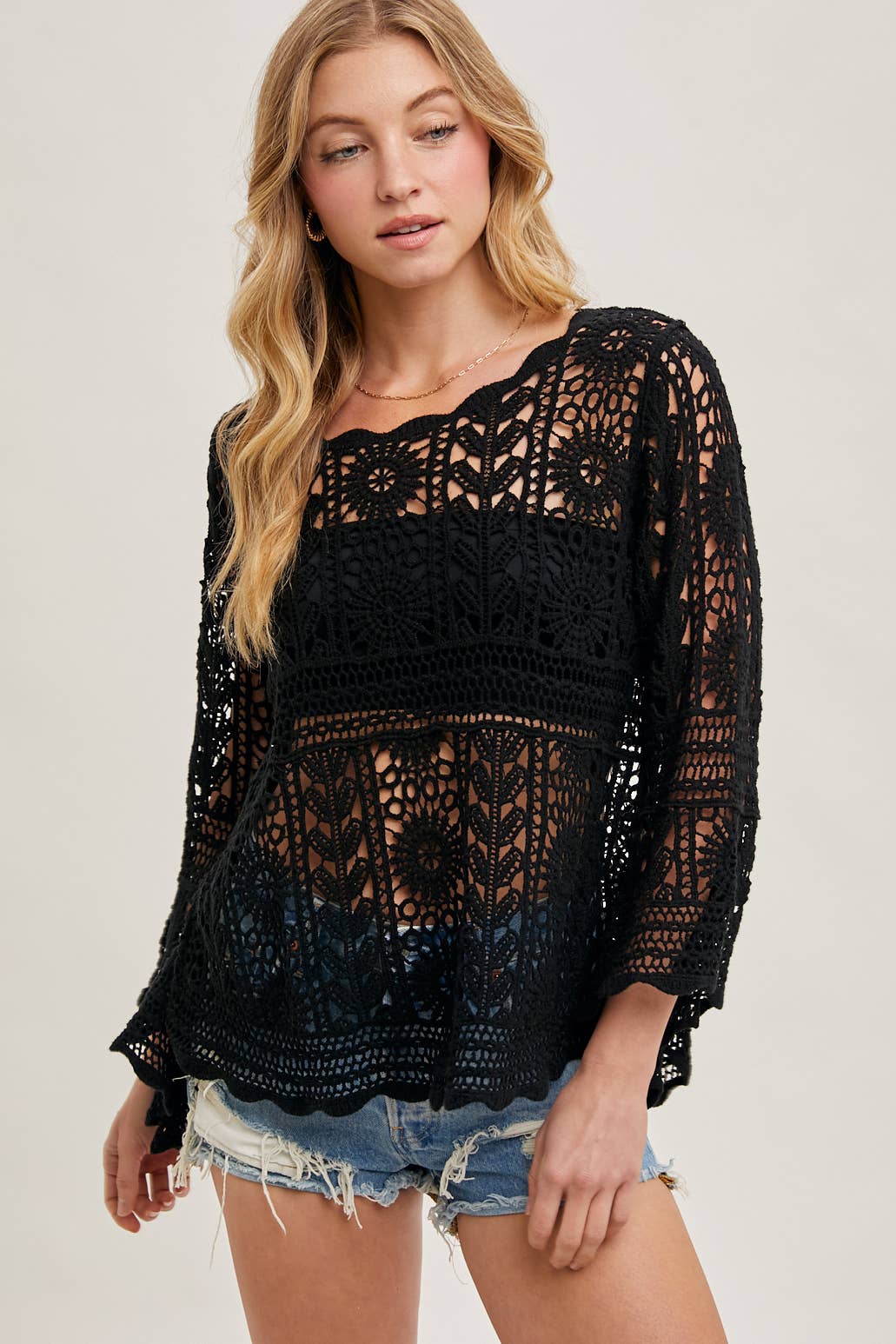Bluivy - Wholesale Knit Top - Women's - CROCHET SHEER BELL-SLEEVE PULLOVER TOP16