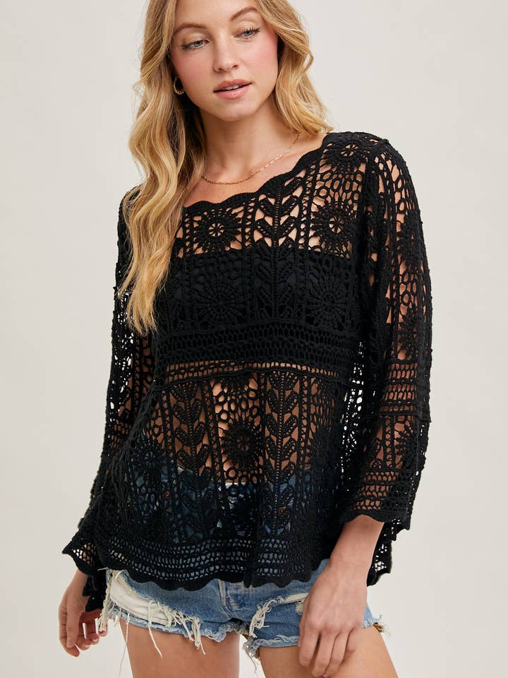 Bluivy - Wholesale Knit Top - Women's - CROCHET SHEER BELL-SLEEVE PULLOVER TOP16