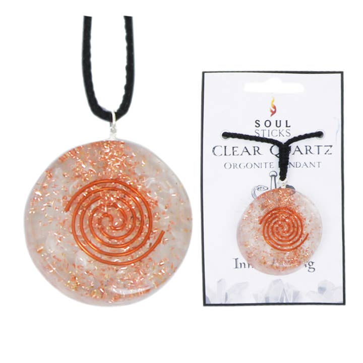 Designs by Deekay Inc. - Wholesale Pendant/Charm Necklace - Round Orgonite Crystal Necklace (4 cm.) - Clear Quartz