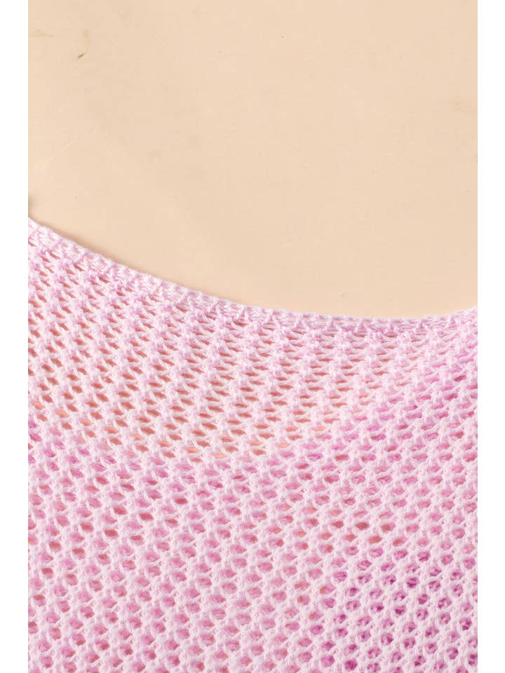 Light Pink Big Flower Hollowed Knit Drop Shoulder Sweater for wholesale on Faire5