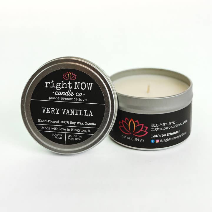 Very Vanilla 8 oz 100% Soy Candle (net wt 5.8 oz) for wholesale by Right Now Candle Co.