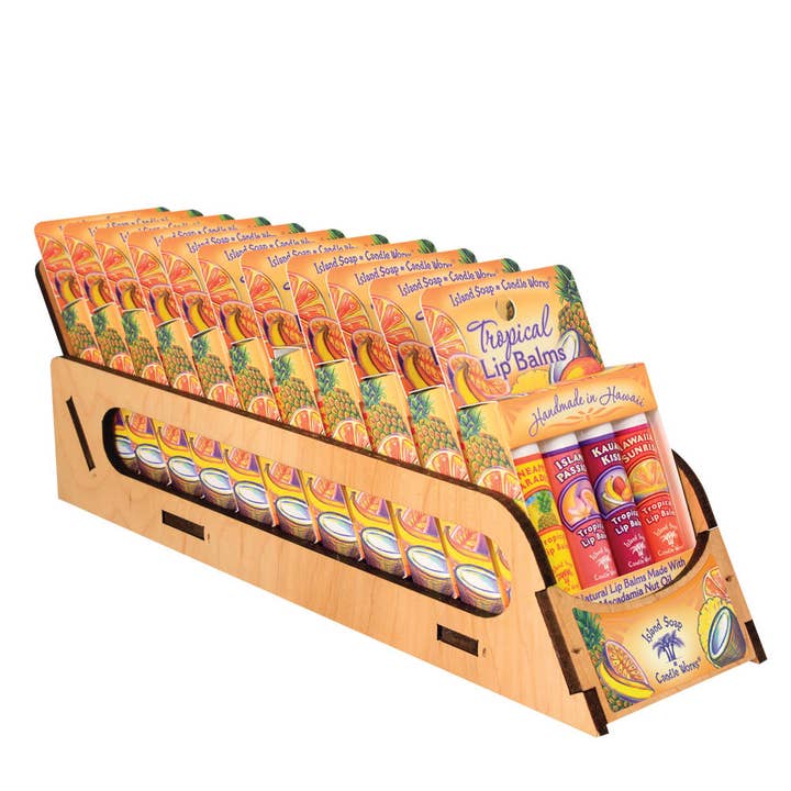 Free Display with purchase of 12 Lip Balm Sample Packs for wholesale by Island Soap & Candle Works