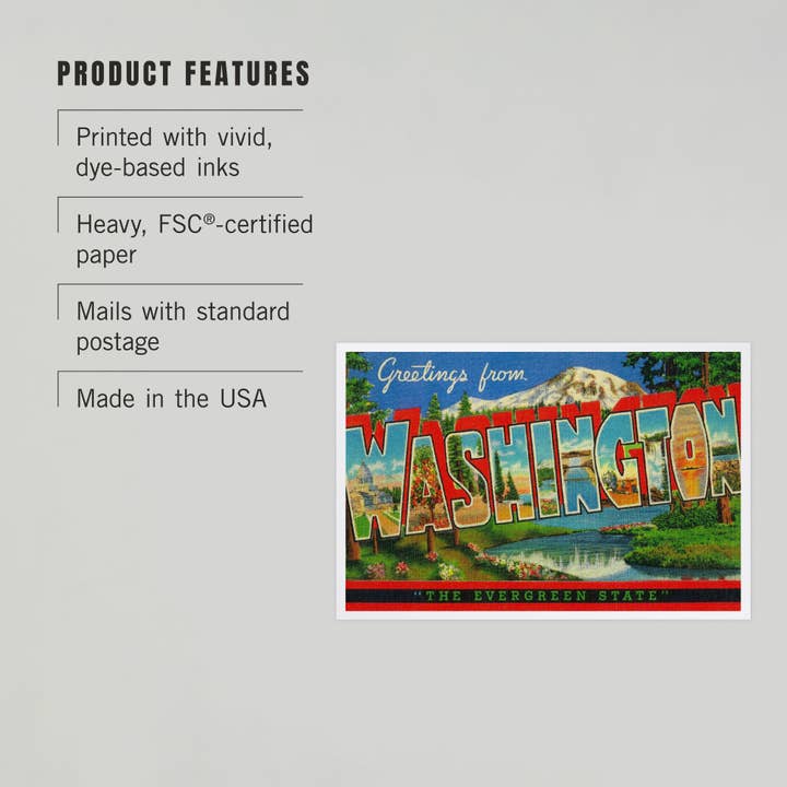 Lantern Press - Wholesale Postcard - PREMIUM POSTCARDS Greetings from Washington Evergreen State2