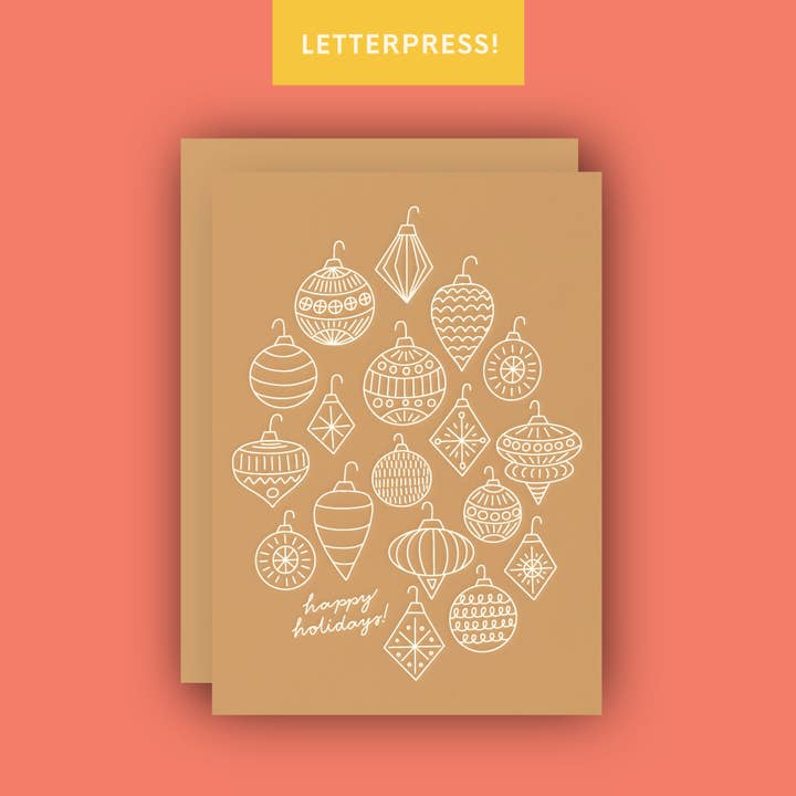 Half Pint Studio - Wholesale Season's Greetings Card - Holiday Ornaments White Foil Greeting Card