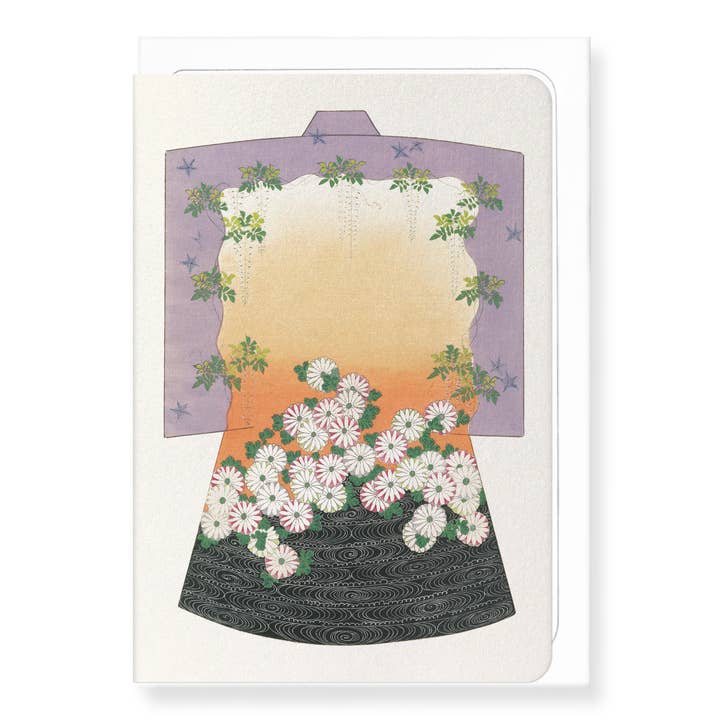 KIMONO OF CHRYSANTHEMUM AND WISTERIA (1899): Japanese Greeting Card for wholesale by Ezen Trade