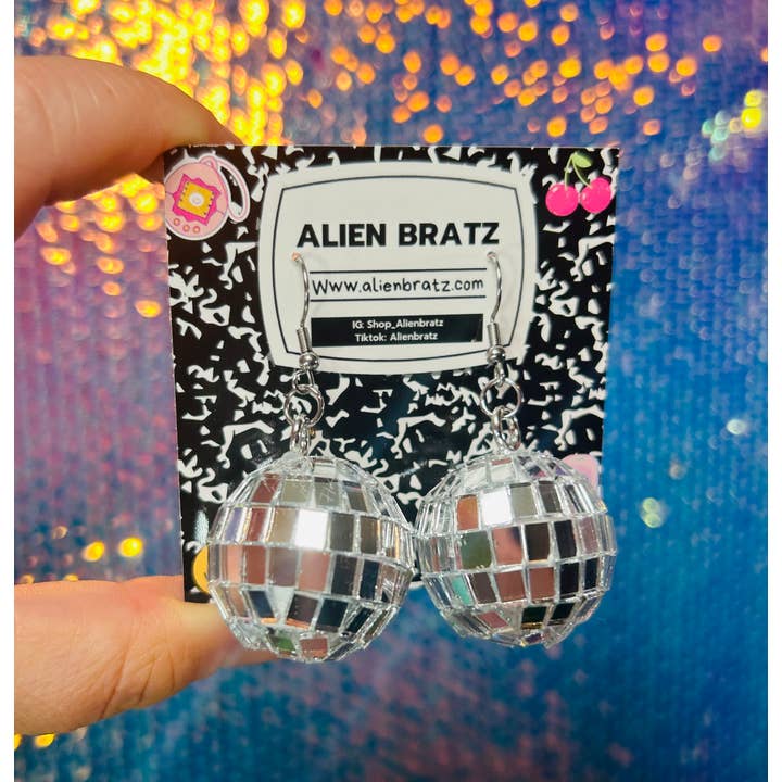 Alien Bratz – Engroshandel Hængeøreringe og creoløreringe – Disco kugle øreringe 70's sjove øreringe Festival øreringe