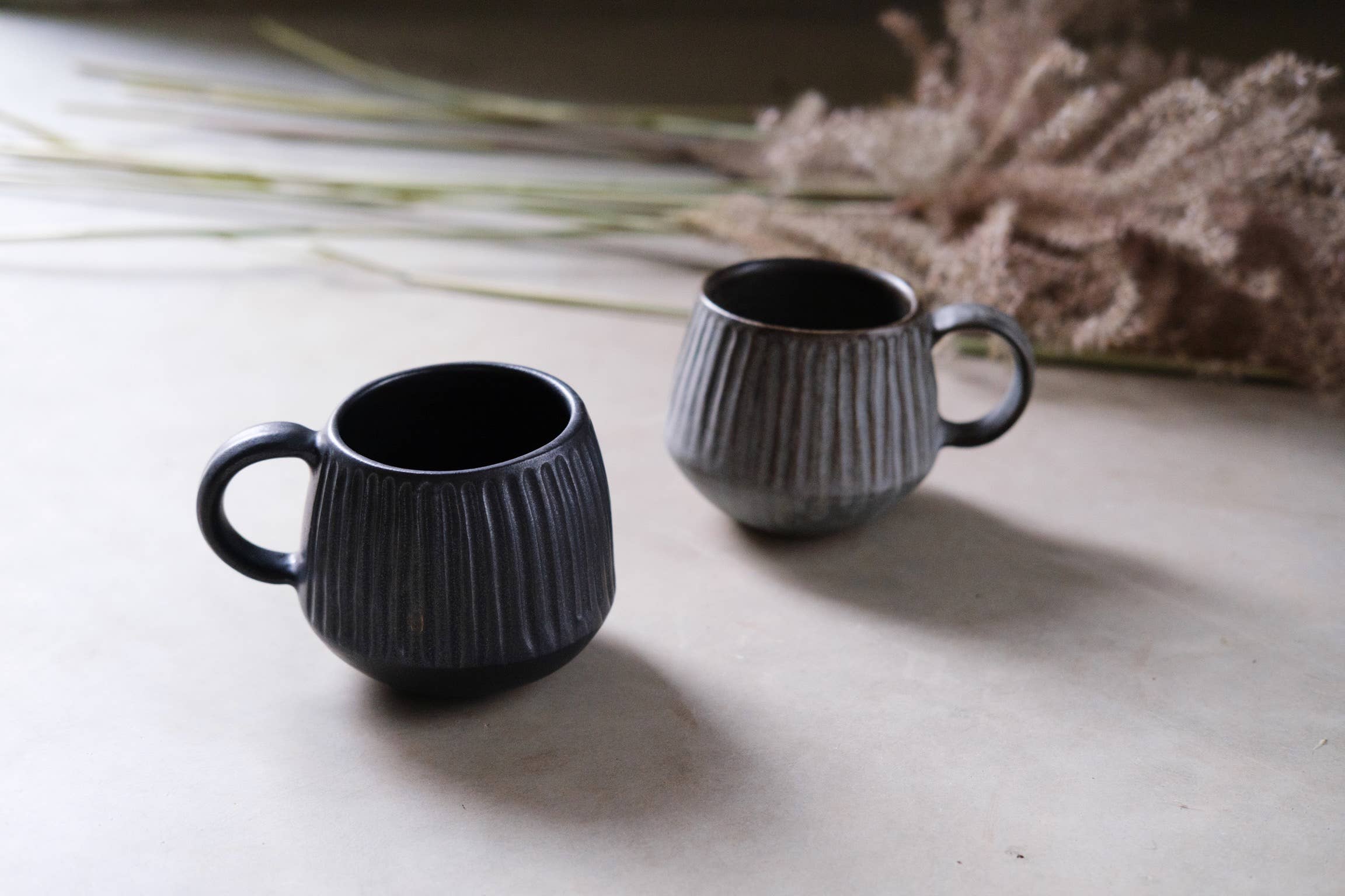 LAIMA CERAMICS (SIA Radosa Apvieniba Spares) - Wholesale Coffee Mug - STONEWARE grey black handmade carved mug minimalist7