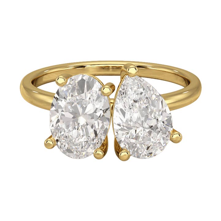Bague française à deux pierres Toi et Moi avec coupe ovale et poire de 2,25 carats pour la vente par Evara Jewelry