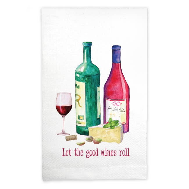 Mariasch Studios - Wholesale Tea Towel - Huck towel - Let the good wines roll