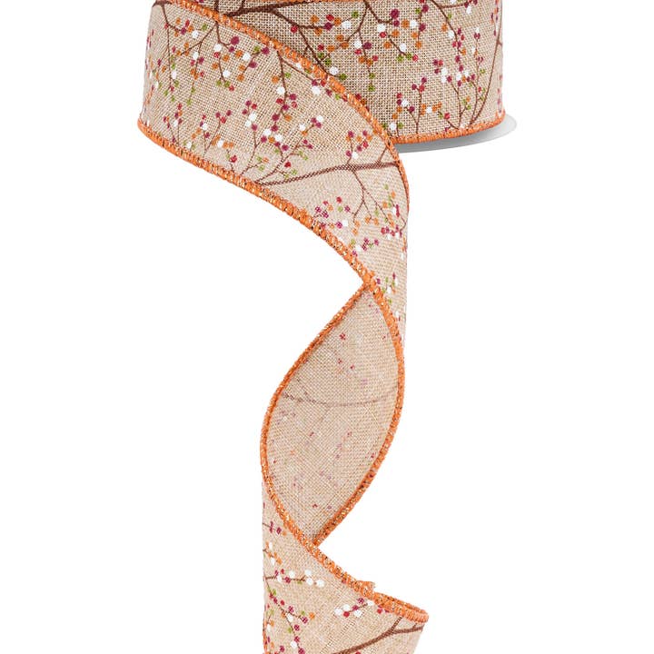 1.5"X10Yd Mini Berry Branch Lt Beige/Orng/Burg/Grn RGF147401 for wholesale by DecoExchange