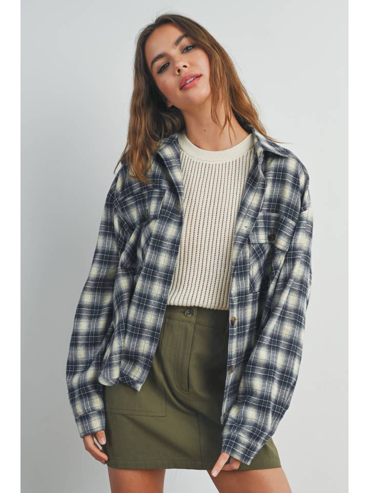 BUTTERMELON - Wholesale Shirt Jacket/Shacket - Women's - Plaid Long-Sleeve Shirt Jacket - BMJ7328