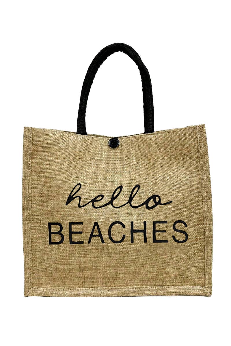ASSORTED Beach Vibe Burlap Box Tote Beach Bag for wholesale on Faire6