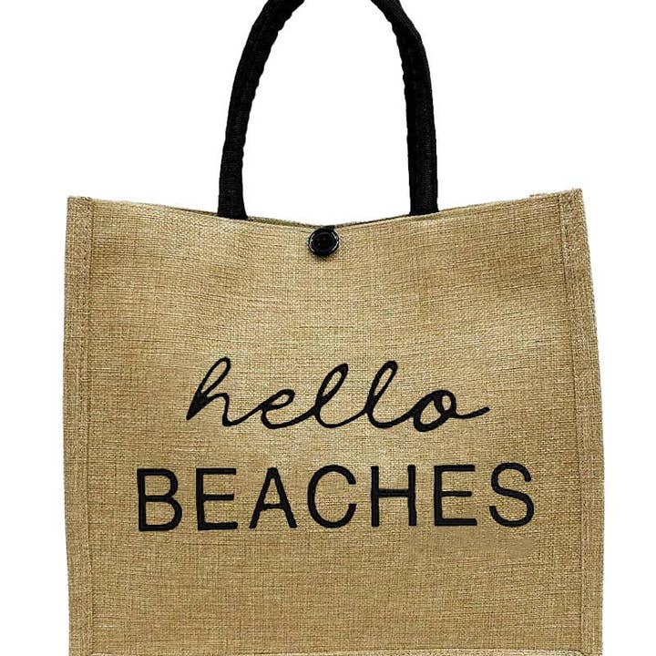 ASSORTED Beach Vibe Burlap Box Tote Beach Bag for wholesale on Faire6