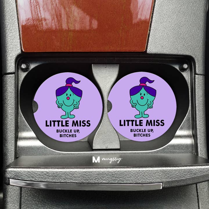 Little Miss Buckles Up Bitches Funny Car Coasters pour la vente par Mugsby