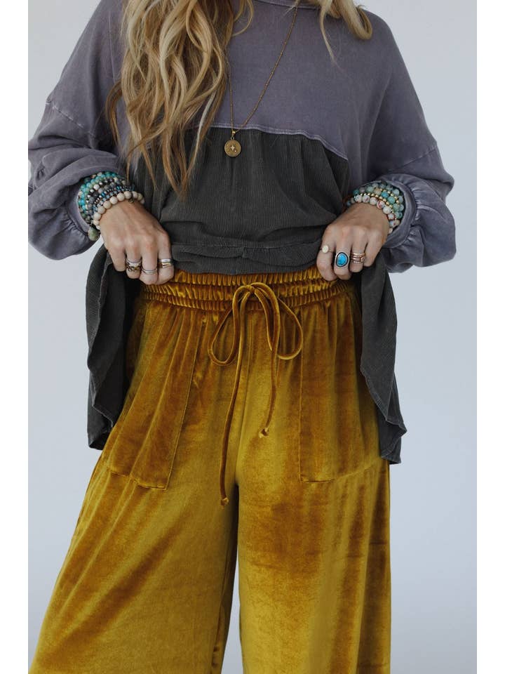 Three Bird Nest - Wholesale Pants - Women's - Relaxing Robin Velvet Wide Leg Pant - Marigold