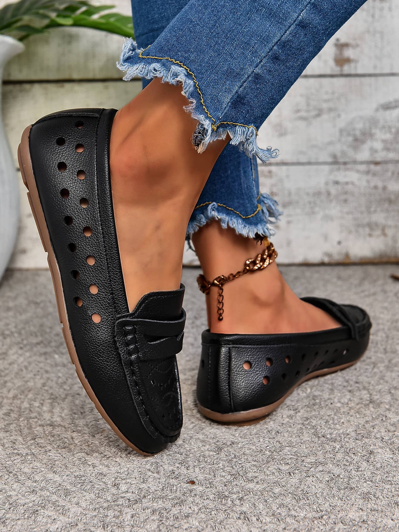 Black Hollow-out Flat Loafers for wholesale on Faire3