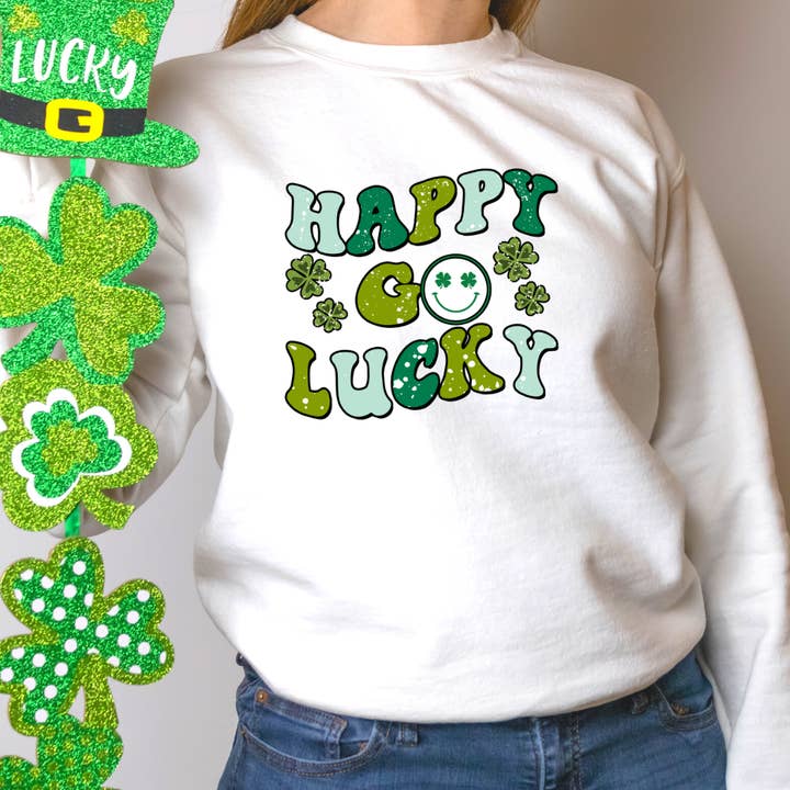 Sweatshirt Happy Go Lucky St Patricks Day por atacado de Londas Trendy Tees