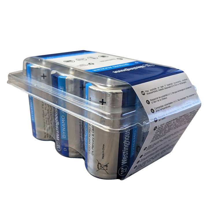 Westinghouse D Dynamo Alkaline Plastic Tub of 6 for wholesale by Westinghouse Battery