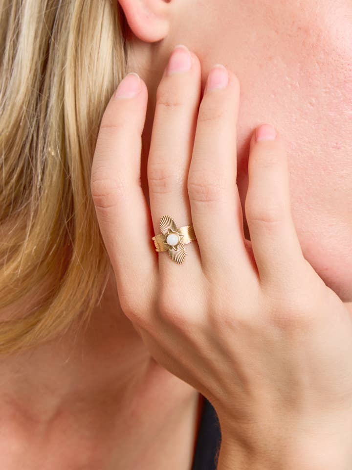 Bague avec pierre coloré en acier inoxydable 424RX110 pour la vente par BYREN | ÉLINE L'ATELIER