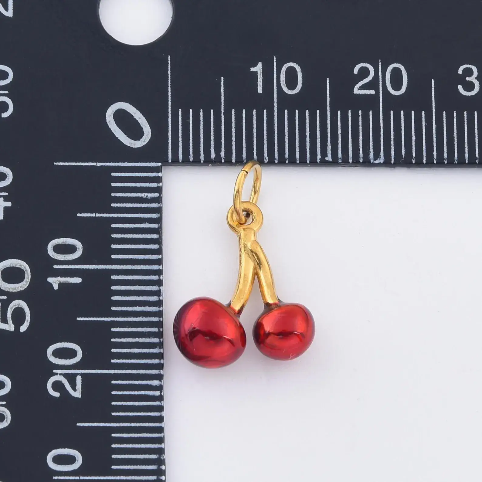 Beads Creation - Wholesale Individual Charm/Pendant - Gold Filled Enamel Cherry Charm Pendant Red Fruit SCP2081