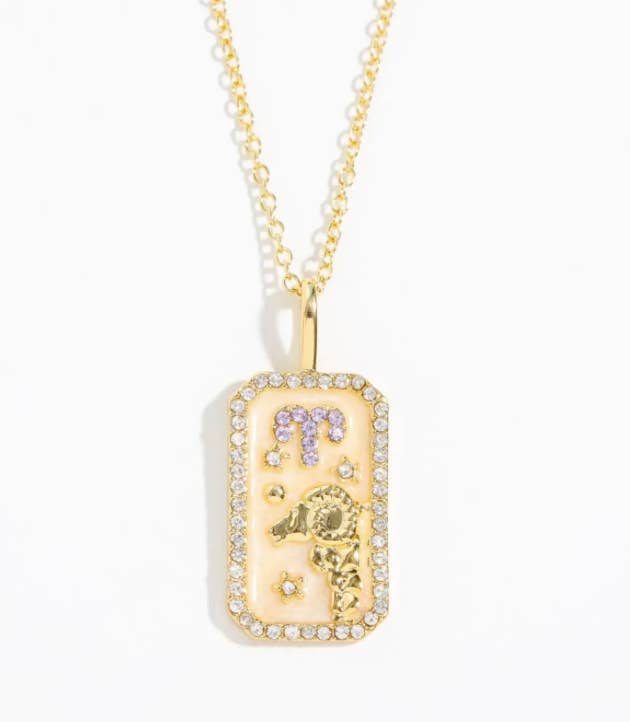 HoopLa – Großhandel Kette mit Anhänger/Charm – Tarotkarte mit Widder, Emaille und Kristall, astrologischer Tierkreis