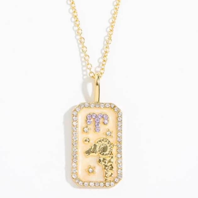 HoopLa - Wholesale Pendant/Charm Necklace - Aries- Enamel and Crystal Tarot Card Astrological Zodiac