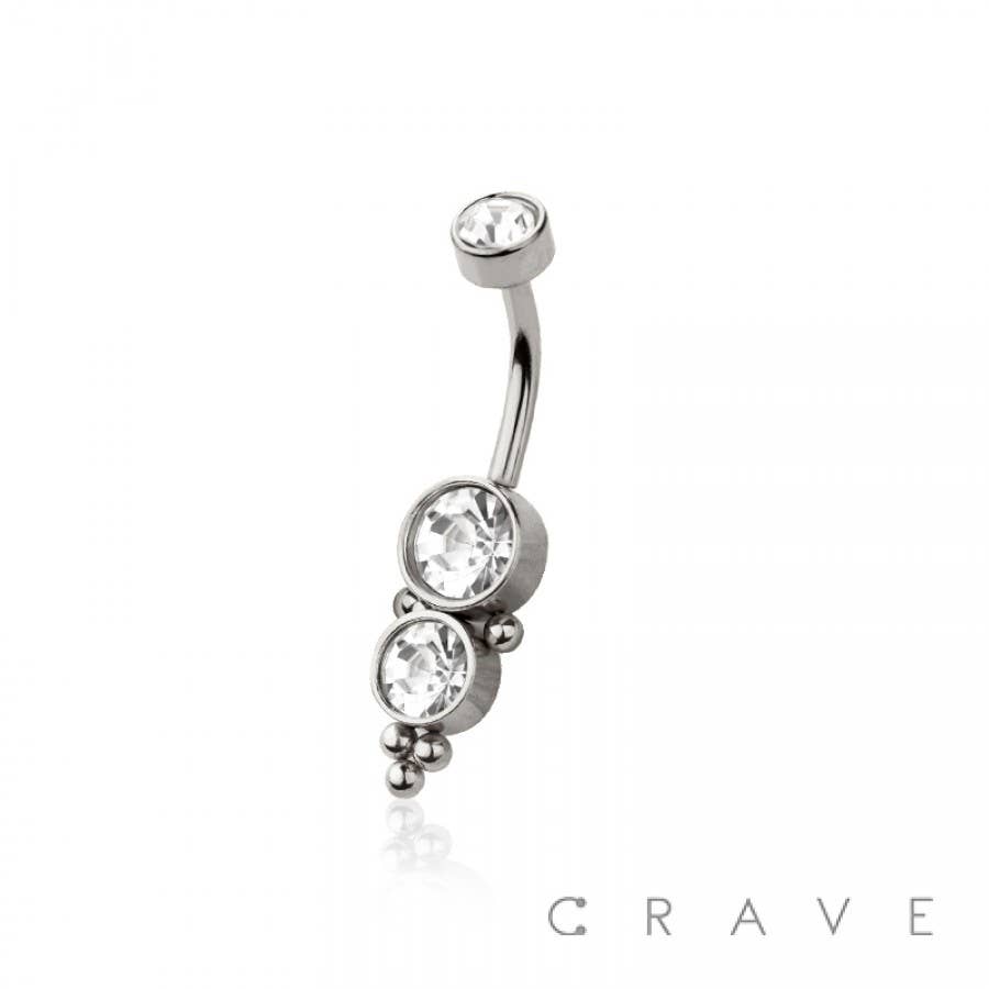CRAVE - Wholesale Belly Ring - DOUBLE GEM CLUSTER 316L SURGICAL STEEL NAVEL BELLY RING1