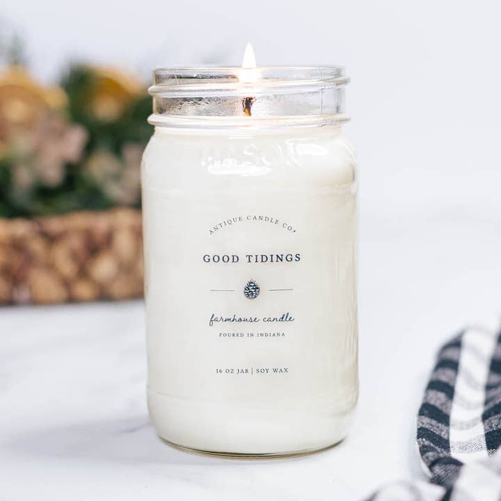 Good Tidings - Soy Wax Mason Jar Candle for wholesale by Antique Candle Co.®