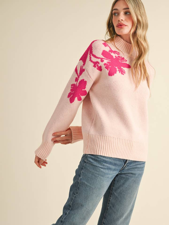 &MERCI - Wholesale Knit Sweater - Women's - MOCK NECK FLORAL SWEATER MSW107714