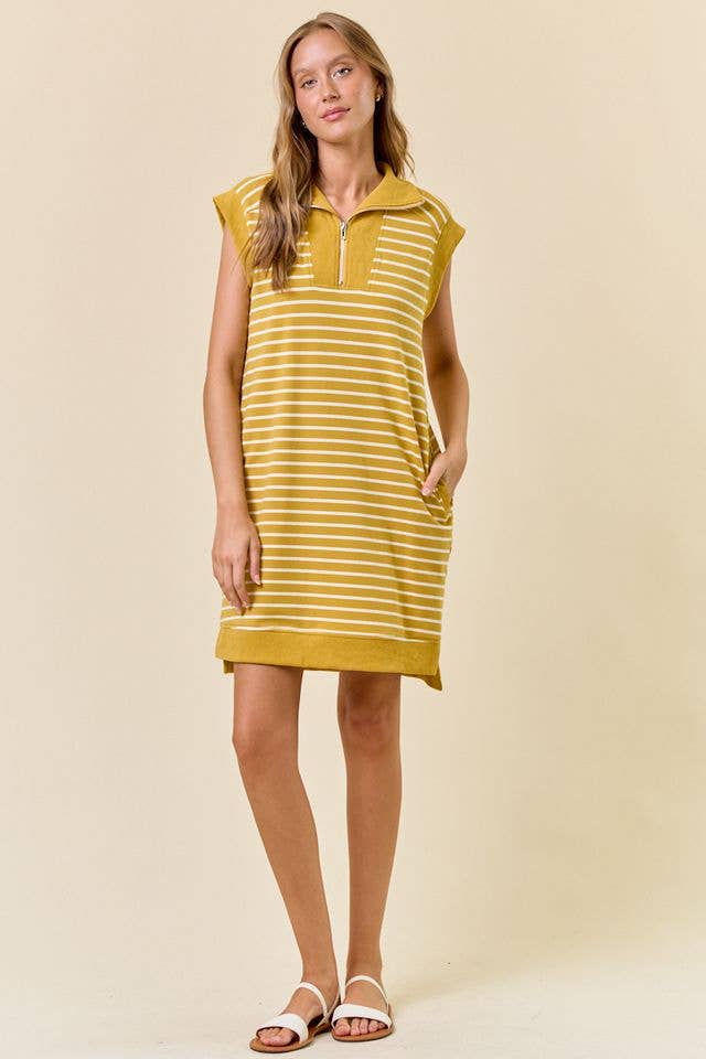 Doe and Rae - Wholesale Dress - Women's - STRIPED FRENCH MINI DRESS W/ SIDE POCKETS - 27871D14