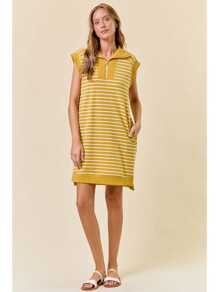 Doe and Rae - Wholesale Dress - Women's - STRIPED FRENCH MINI DRESS W/ SIDE POCKETS - 27871D14