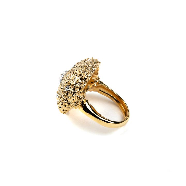Gold and Crystal Adjustable Sea Urchin Ring for wholesale on Faire2