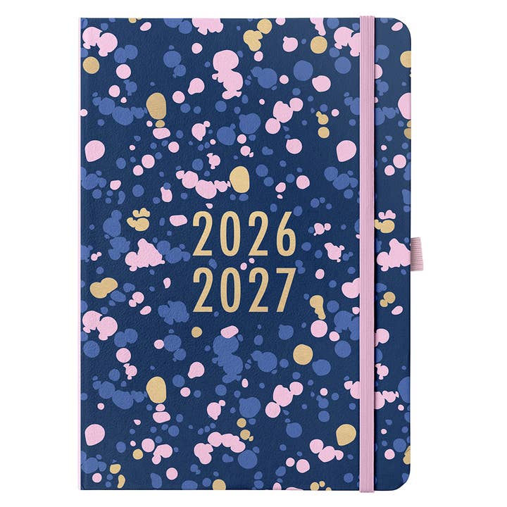 Halvårsdagbok (en sida per dag) 2026/27 – marinblå stänkmönster för wholesale av Busy B