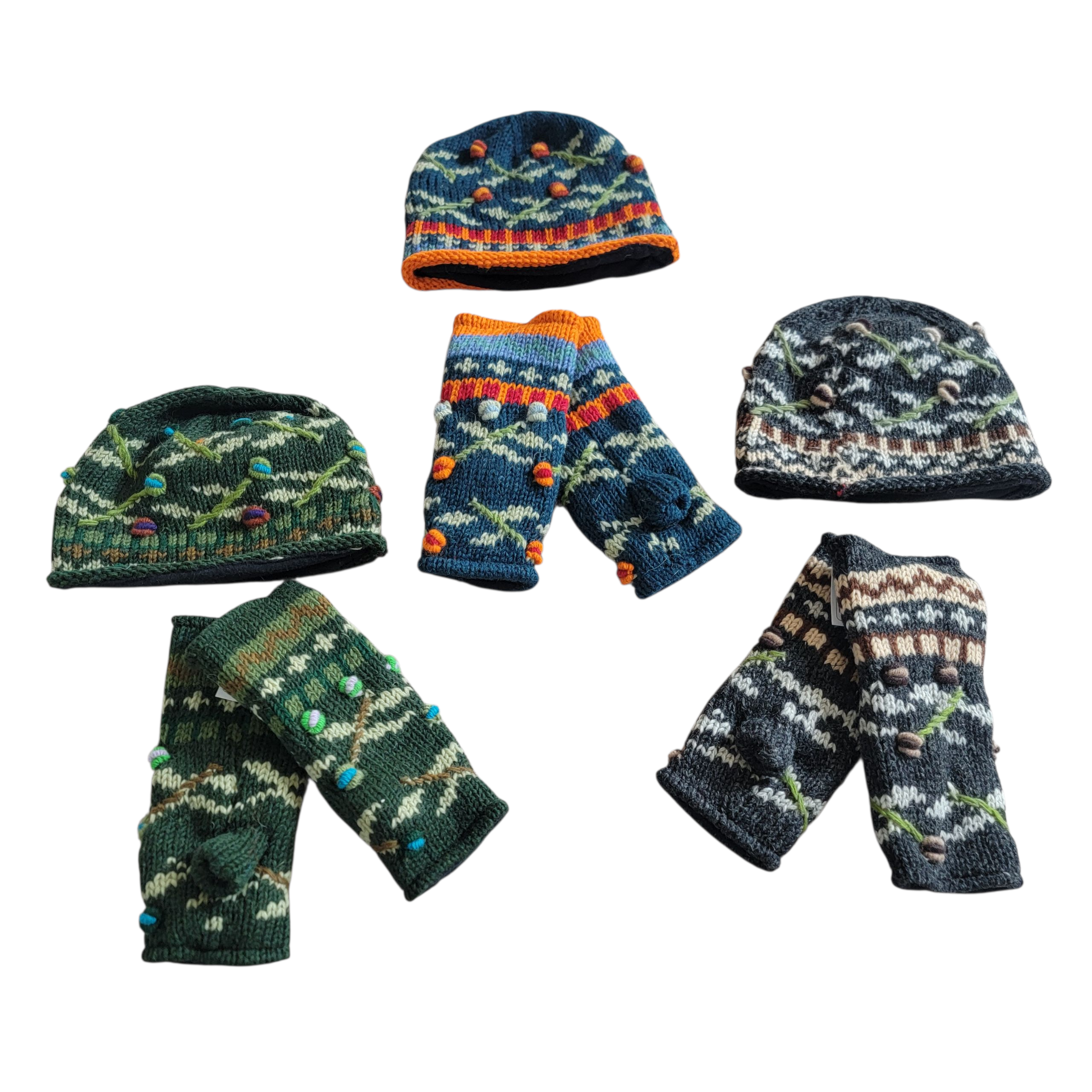 Evergreen Guardian Imports - Wholesale Beanie - Women's - H-31 & G-32 Set Of Hat& Handwarmers Embroidered Flower Stems2