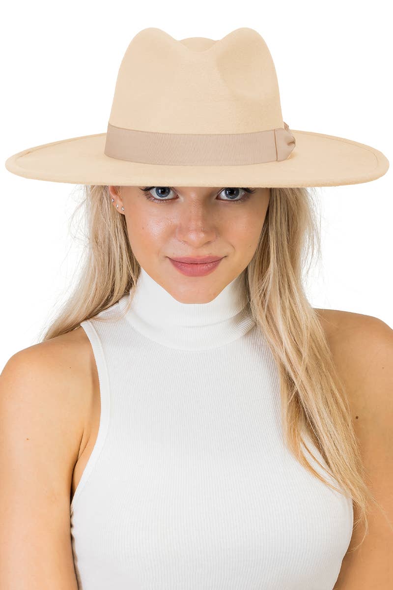 Cap Zone - Vente Chapeau en feutre – unisexe - Chapeau d'éleveur en feutre monochrome à large bord et nœud plat9