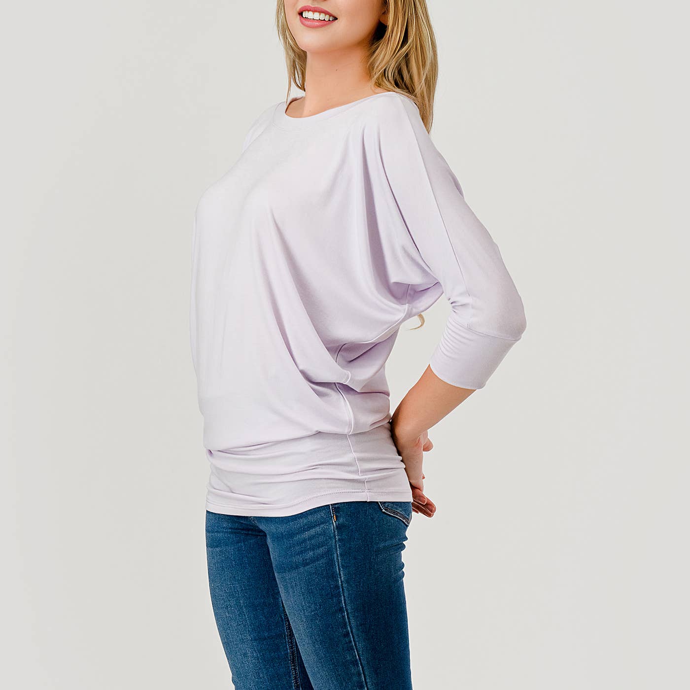 Heimious - Wholesale Knit Top - Women's - 3/4 Dolman Sleeve Round neck Modal Jersey  Top, 250337