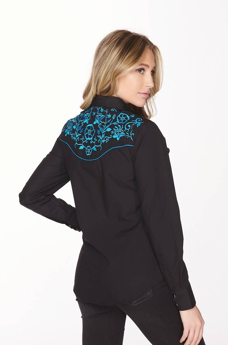 Rodeo Clothing - Vente Chemise à col boutonné – femme - Robe brodée à manches longues d'inspiration western pour femmes12