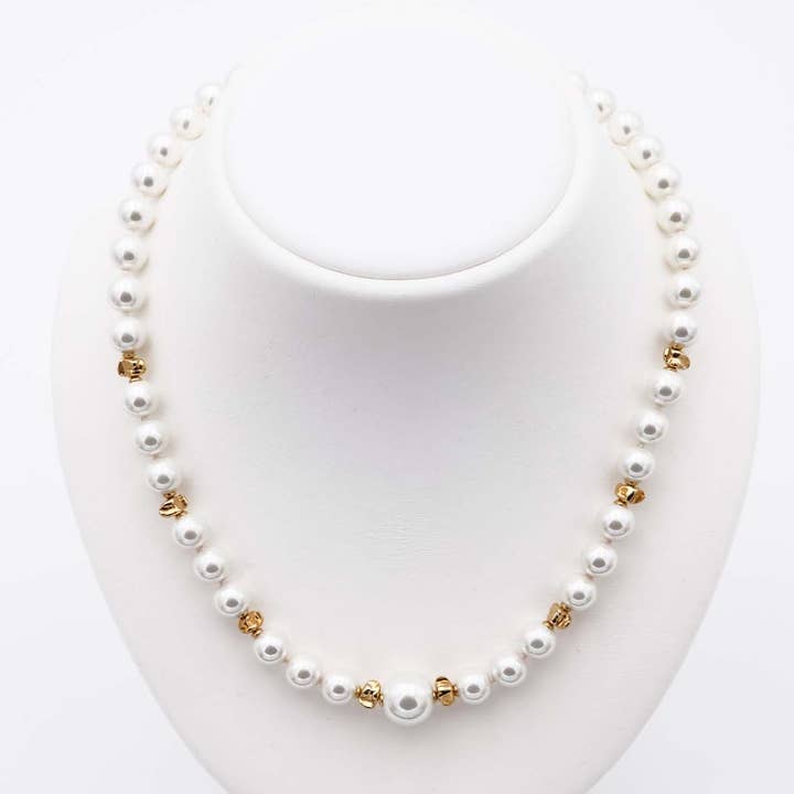 Collar de perlas de Mallorca, 7-12 mm, longitud ajustable 45 cm para venta al por mayor de France Perles