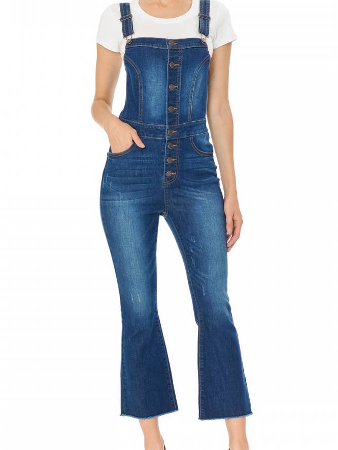 CROPPED BOOTCUT DENIM JUMPSUIT for wholesale by VERY BERRY