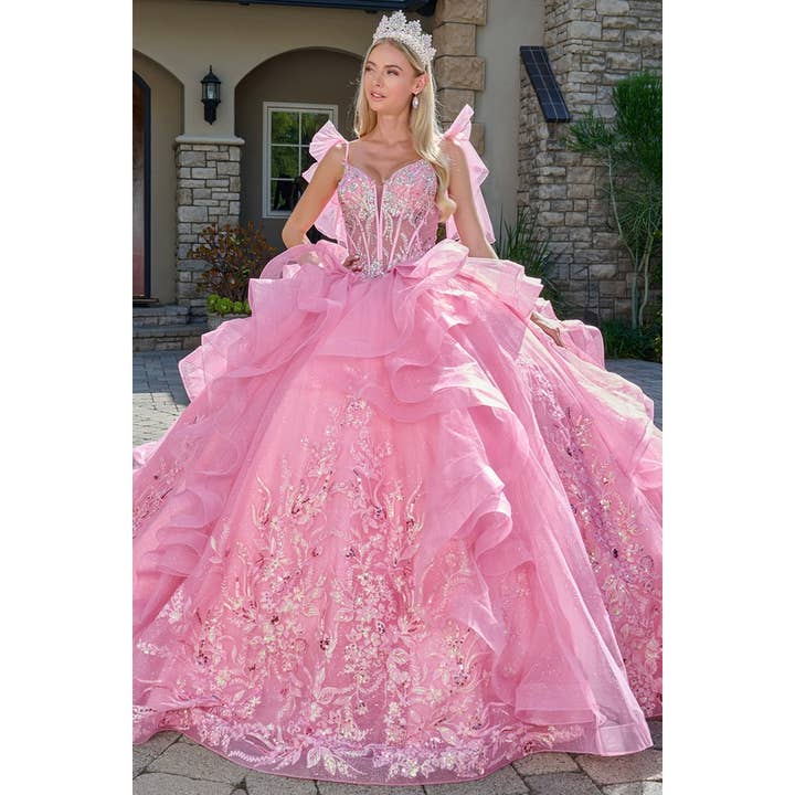 Sleeveless Illusion Top Embellished Quince Dress for wholesale by Babyfox Apparel