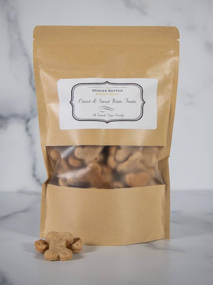 Carrot & Sweet Potato Dog Treats for wholesale by Spoiled Rotten Boutique & Barkery