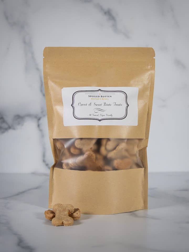 Carrot & Sweet Potato Dog Treats for wholesale by Spoiled Rotten Boutique & Barkery