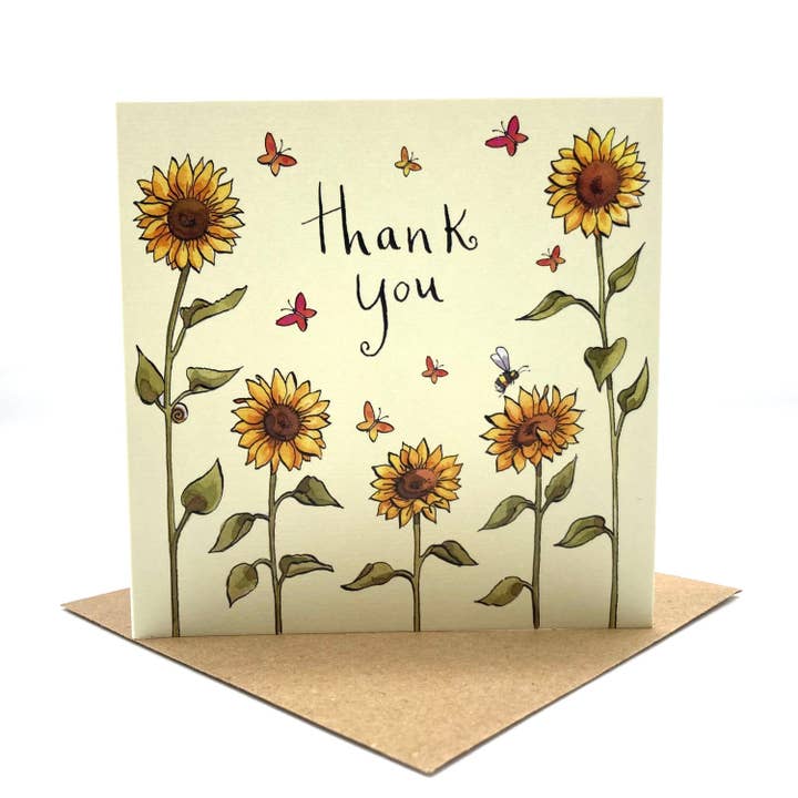 Thank You Card - Thank You Sunflowers for wholesale by Ink and Snail Limited