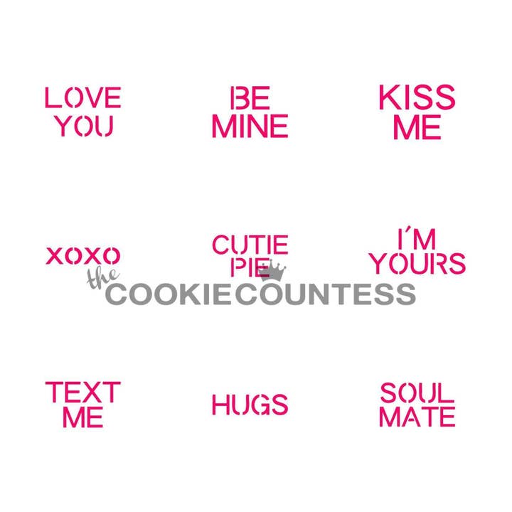Pochoir de dictons classiques mini 1" Conversation Hearts pour la vente par The Cookie Countess