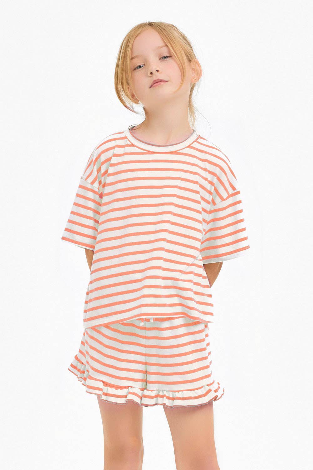 Good Girl – Großhandel Top- & Shorts-Set – Kinder – Gestreiftes Crop-Top und Rüschen-Shorts-Set6