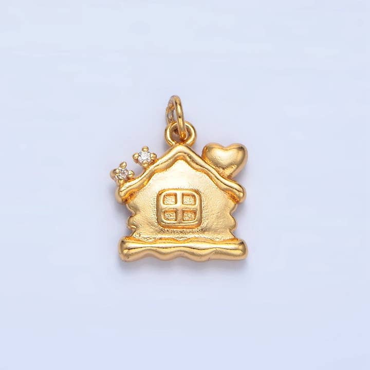 24K Gold Filled CZ Molten Dough House Heart Mini Charm | X851 for wholesale by Aim Eternal