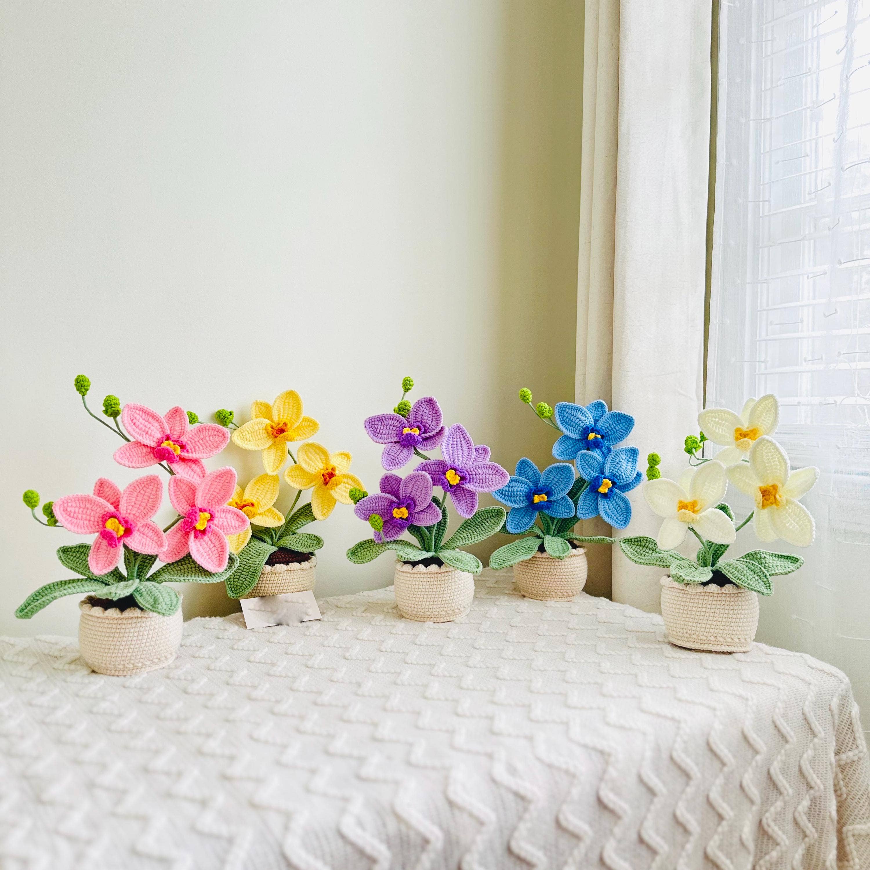 TOMOPOD LLC - Vente Peluche – enfant et bébé - Orchidée au crochet, Fleur au crochet, Décoration d'orchidée faite main pour la maison7