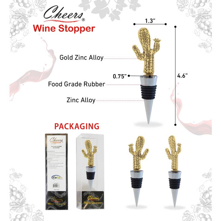 Cota Global - Wholesale Wine Stopper - Wine Stopper - Gold Metal Cactus1