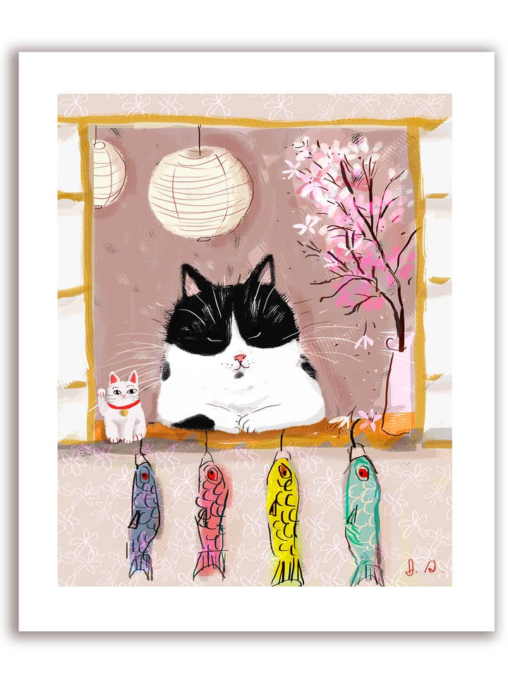 Japanse kattenprint op het raam voor wholesale door The Dancing Cat